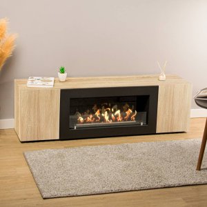 Тумба под ТВ с биокамином SteelHeat LIVORNO IMPULSE 140 см (корпус дуб Сонома / фасады дуб Сонома)